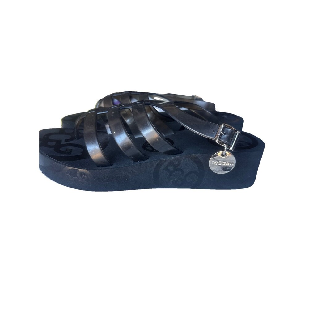 BCBG Girls Platform Thong With Buckles Black And Gray Jelly Sandals Size 9